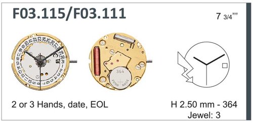 ETA F03.115 3 HAND 3 DATE